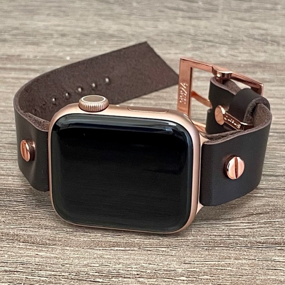 Dark Brown Wide Leather Strap Apple Watch Band Rose Gold Jewelry Women Bracelet main image 5